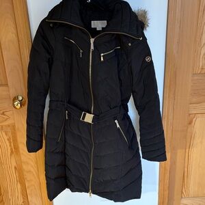 MICHAEL Michael Kors Black Puffer Jacket with Belt